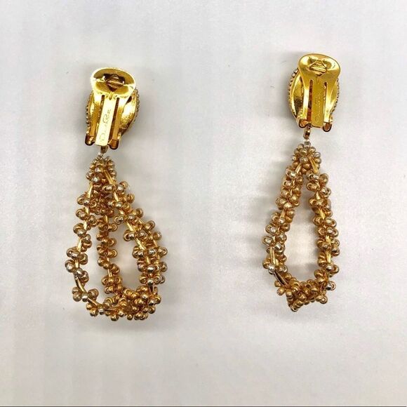 Oscar de la Renta Gold Dangle Clip-on Earrings